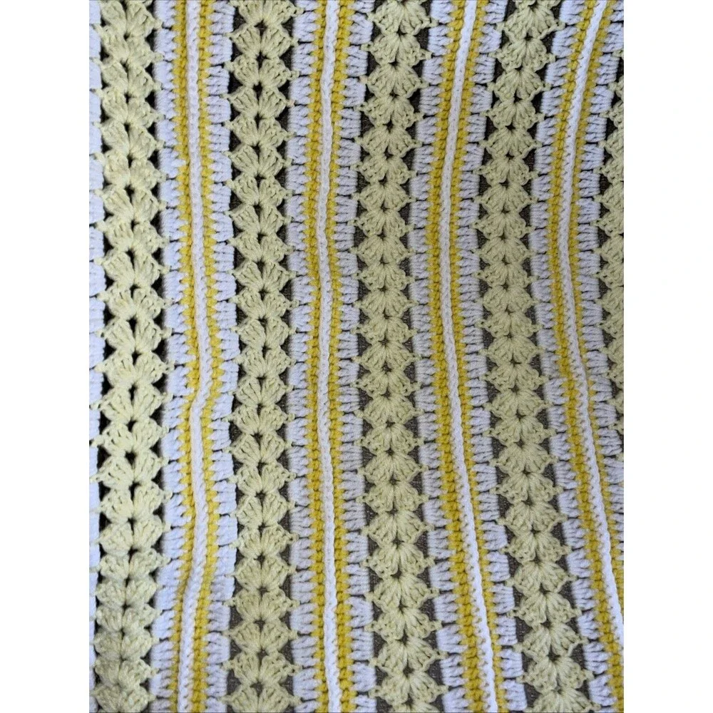 Handmade Crochet Throw Lap Blanket Colorful White Yellow 54x36